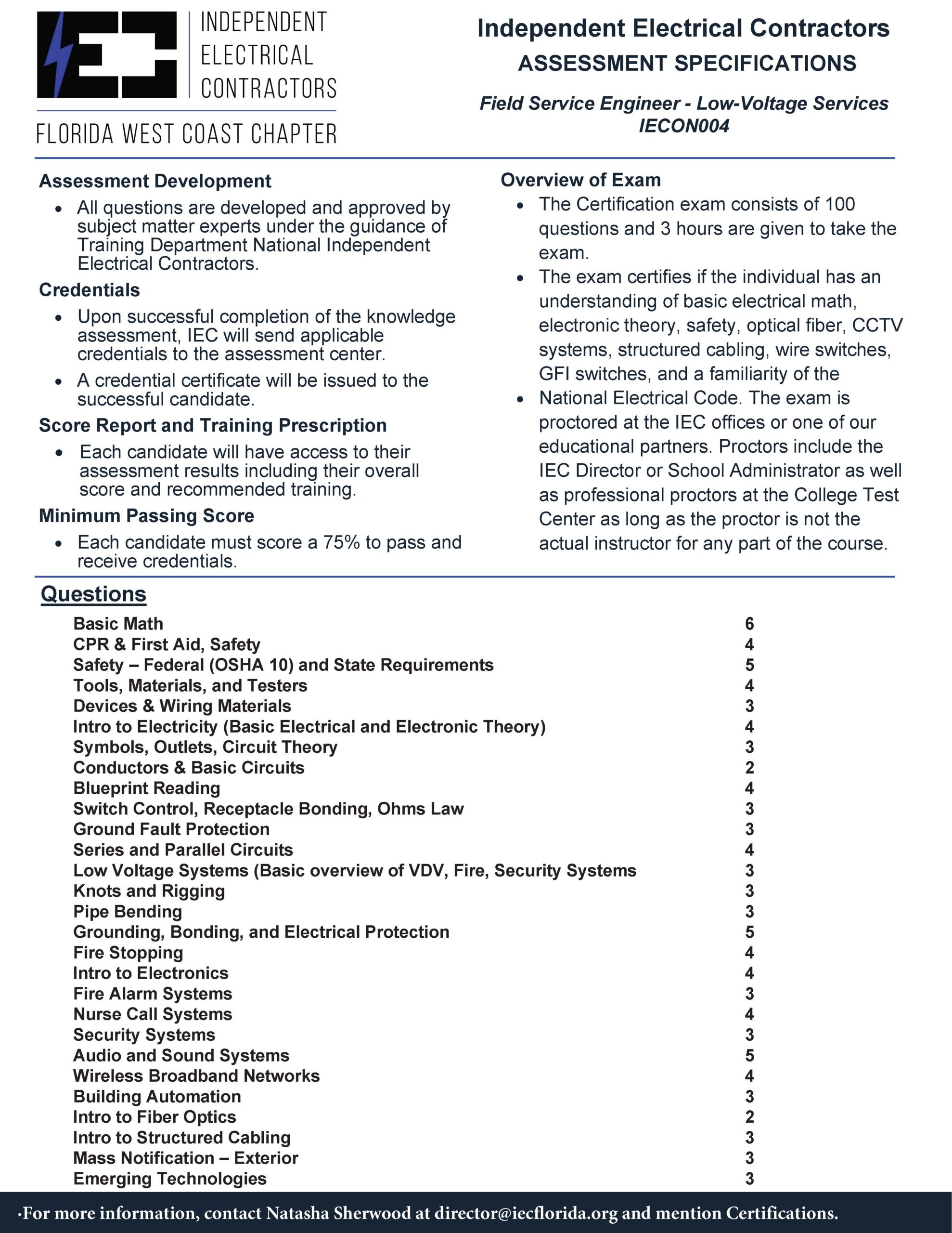IEC Field Service Engineer — Low Voltage Systems CAPE certification form. Open the full-size form using the link above.