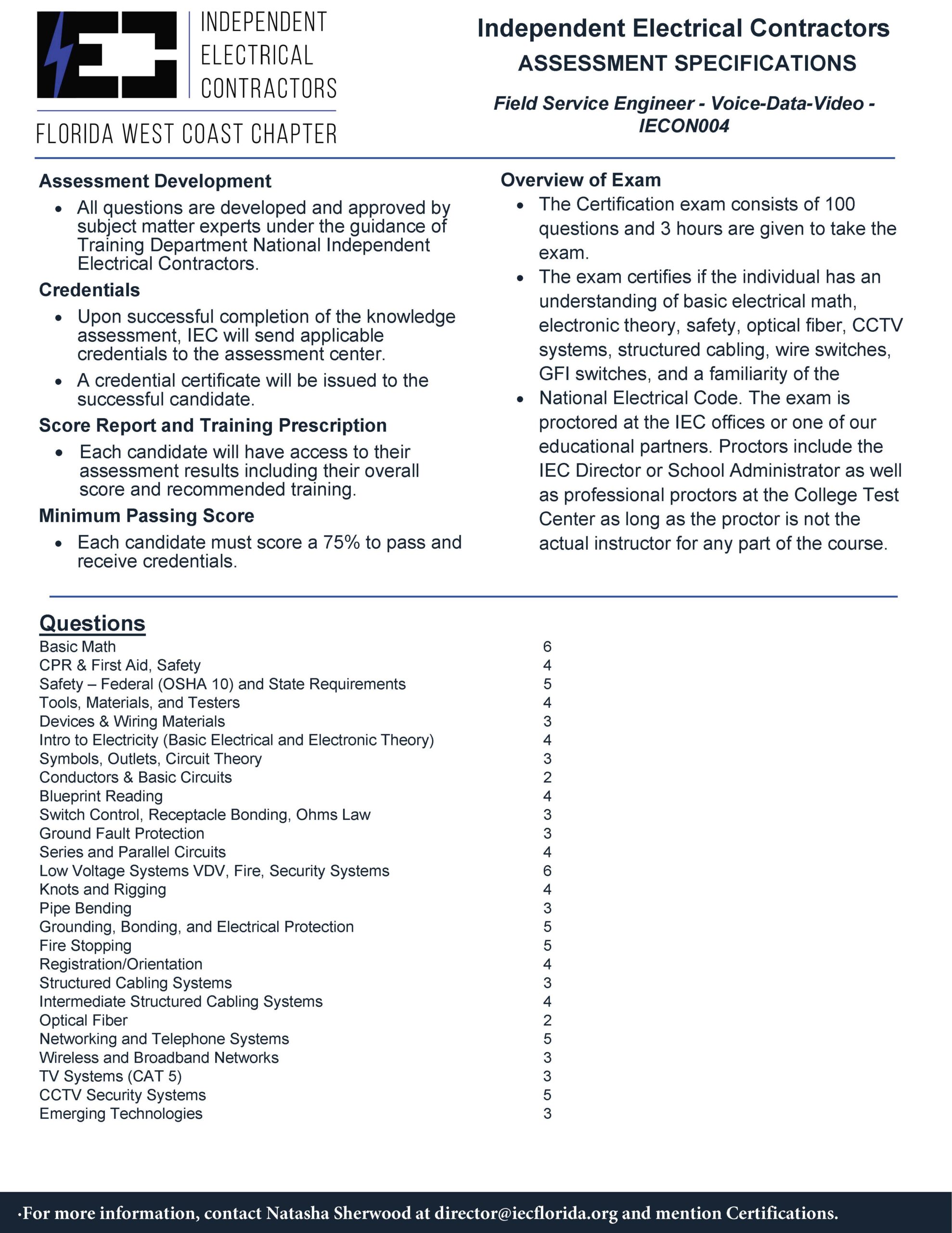 IEC Field Service Engineer — Voice Data Video CAPE certification form. Open the full-size form using the link above.