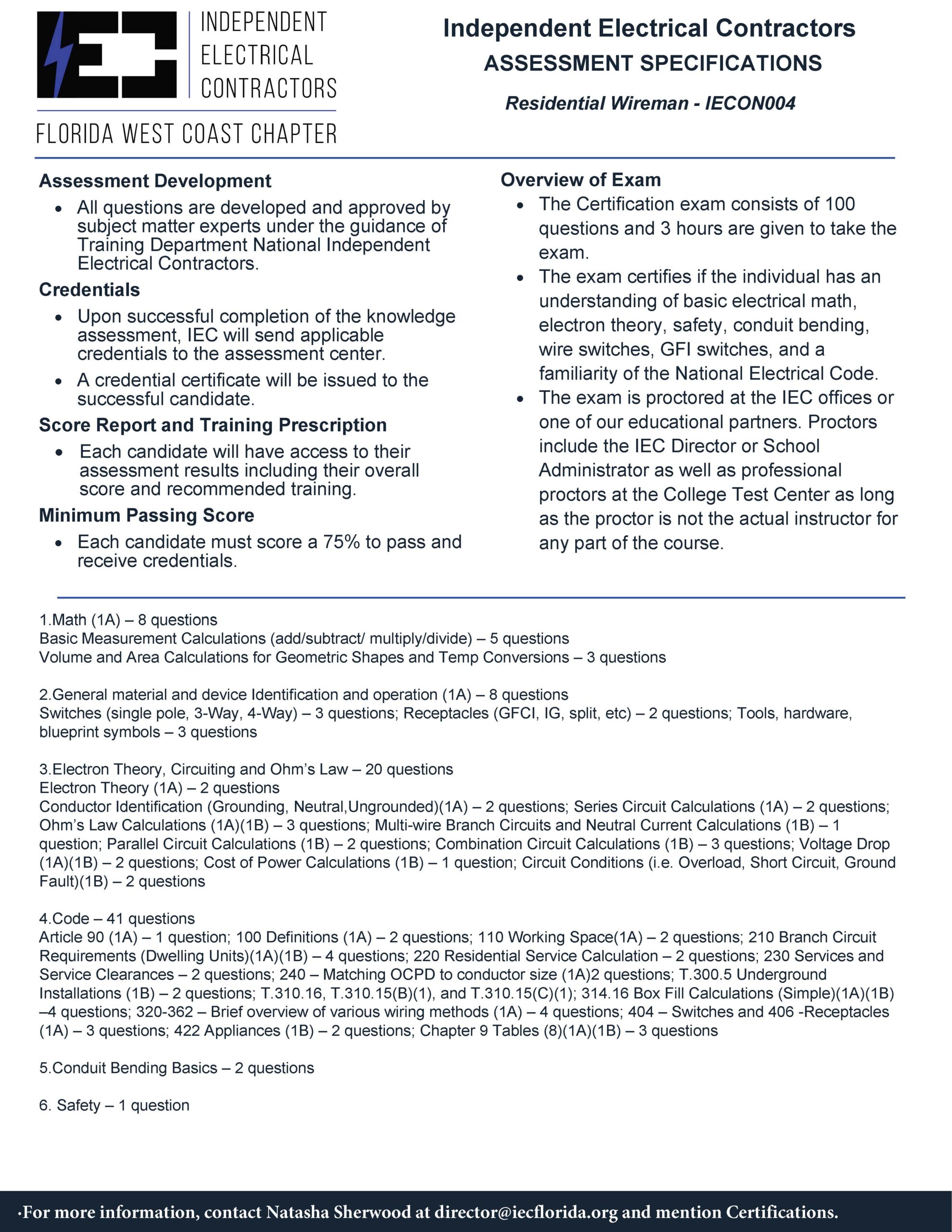 IEC Residential Wireman CAPE certification form. Open the full-size form using the link above.